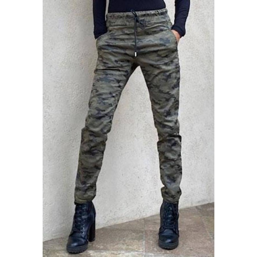Flog Shely Camo Joggers Emerald Green Camouflage Elastic Drawstring Waist 30